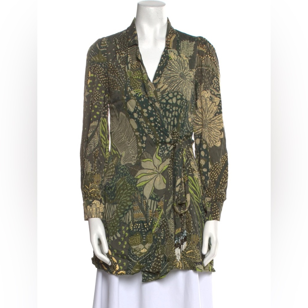 Farm Rio Green Cool Leopard Mini Wrap Dress - Picture 4 of 11